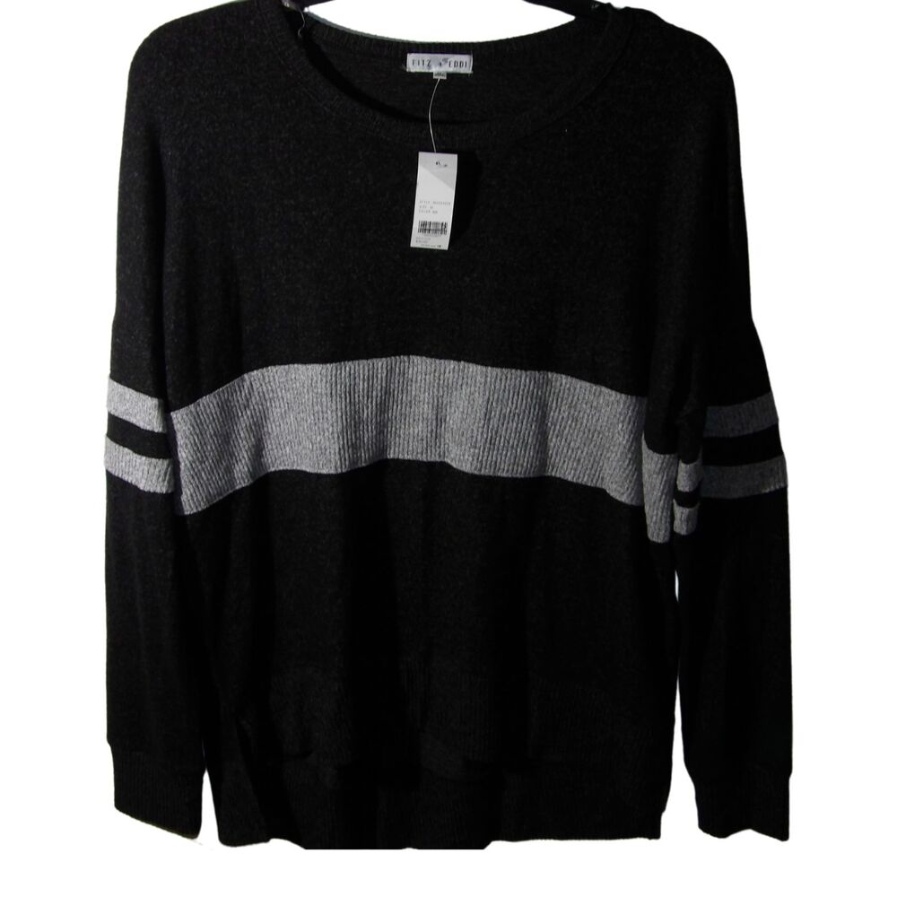 Fitz + Eddi Sweater Men Size M Black Gray Long‎ Sleeve Tight Knit Pullover